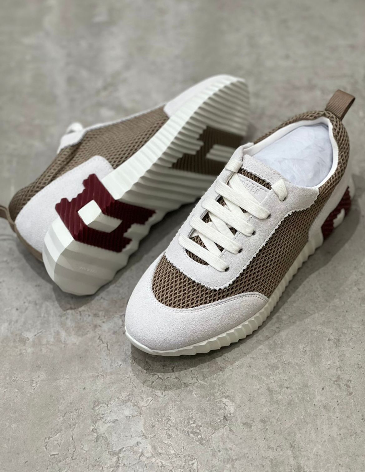 Bouncing hemers taupe/bordeaux/blanc